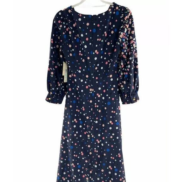 Eliza J Women Faux Wrap Multicolor Polka Dot Midi V Neck Fit & Flare Dress 8 New - Picture 6 of 10